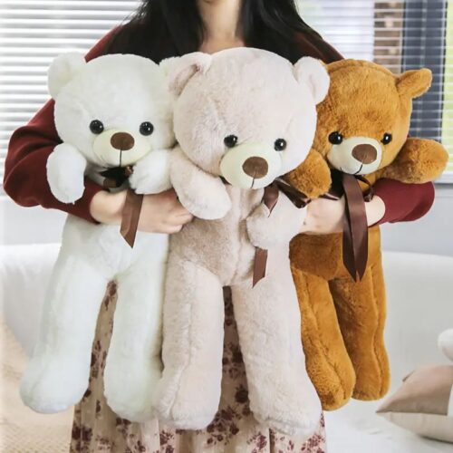60 cm Ribbon Love Teddy Bear – Soft Plush Toy with Embroidered Heart, Perfect Gift for Kids & Girls